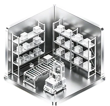 A chrome data cube depicting logistics and warehousing